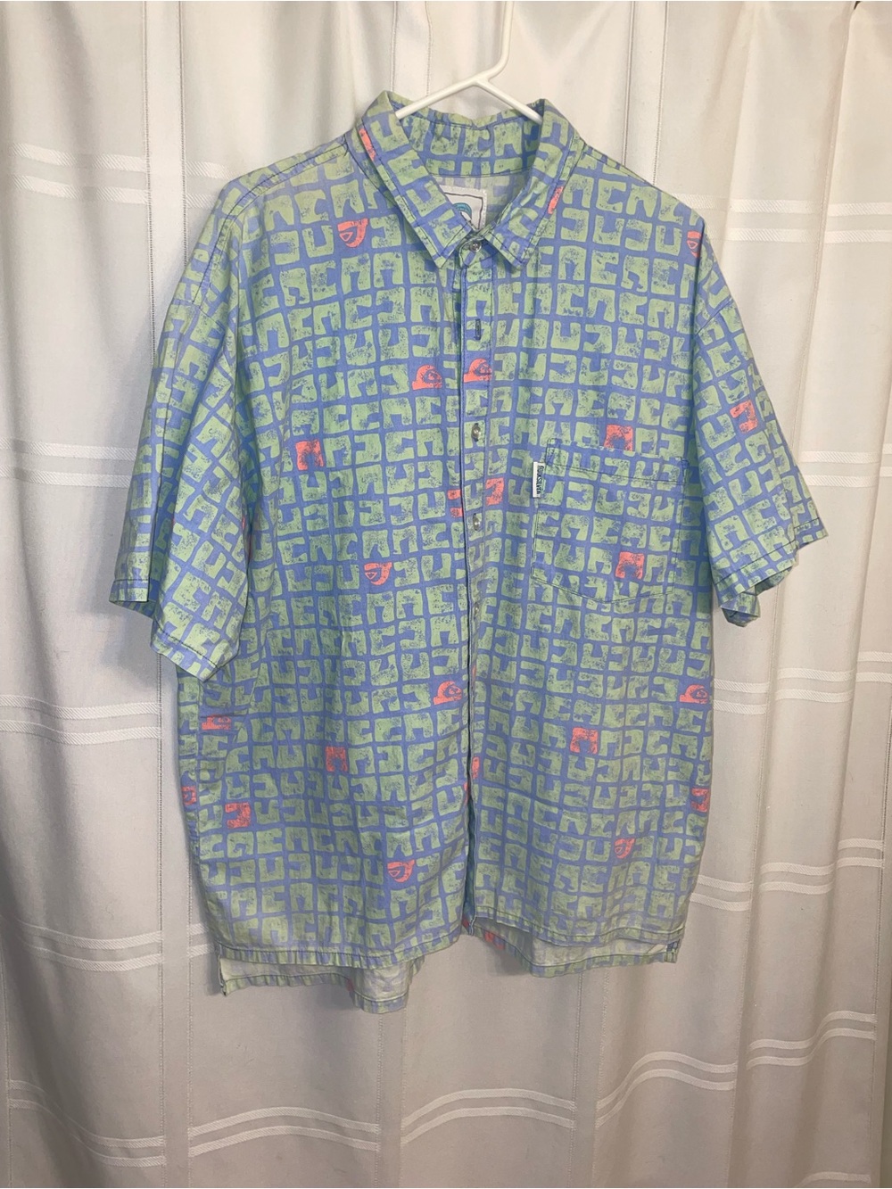 Vintage Quiksilver Mens Large ‘89-90 Shirt Pink Blue Aqua Made in USA